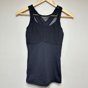 Lululemon Ready‎ Set Sweat Tank Womens 6 Black Mesh Athletic Workout Activewear